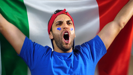 Italian Guy Celebrating with Italy Flag
