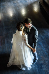 Dancing young wedding couple. The groom and bride dance their first dance