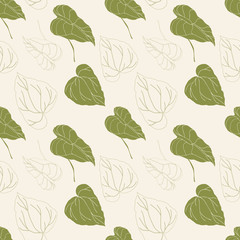 Floral vector seamless pattern with tropical leaves.