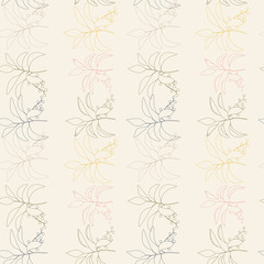 Vector  botanical seamless pattern with  simple hand drawn twigs with leaves and berries.
