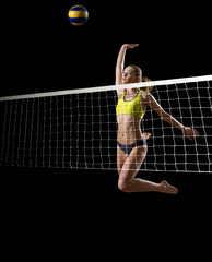 Girl beach volleyball player (ver with ball and net)