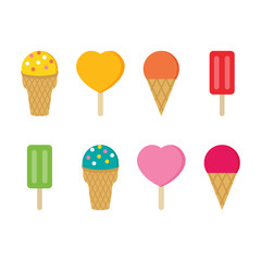 Set, collection of colorful ice cream icons isolated on white background.
