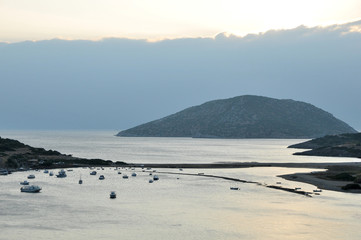 Beach on Greek island at sunset