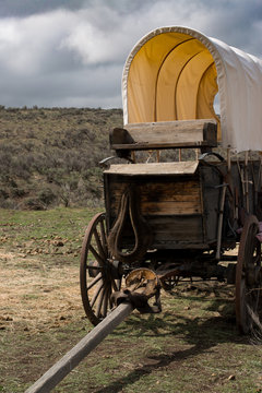 Old West chuckwagon cook wagon closeup for cooking food on a trail drive