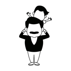 cartoon happy grandpa and his grandson family cheerful