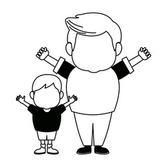 cartoon happy grandpa and his grandson family cheerful