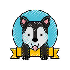cute dog mascot with ribbon vector illustration design