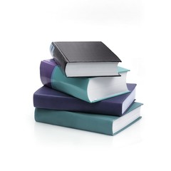 Stack of books on white background
