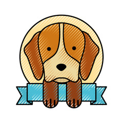 cute dog mascot with ribbon vector illustration design