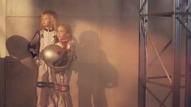 Two young girls astronauts