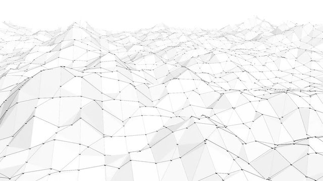 Abstract simple black and white low poly waving 3D surface as fantasy background. Grey geometric vibrating environment or pulsating background in cartoon low poly popular stylish 3D design. 1.