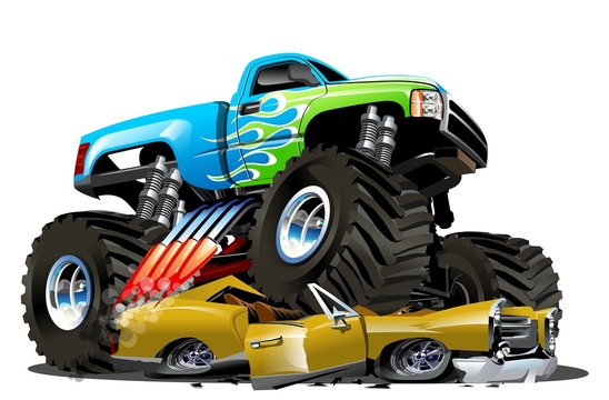 Vector Cartoon Monster Truck. Available EPS-10 separated by groups and layers with transparency effects for one-click repaint