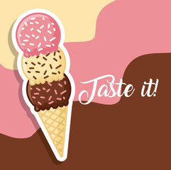 taste it ice cream cartoon icon vector illustration design graphic