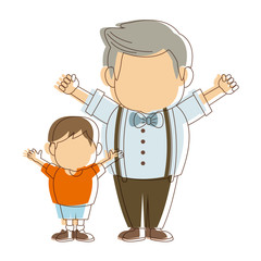 cartoon happy grandpa and his grandson family cheerful