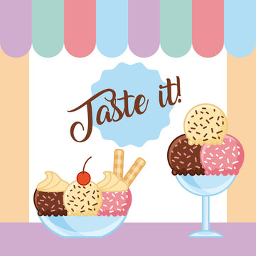 taste it ice cream cartoon icon vector illustration design graphic