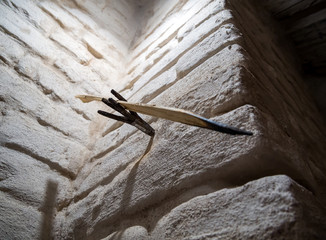 Ancient ray in a holder on a stone wall