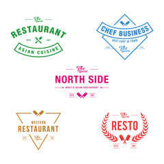 Set of vintage restaurant badges and labels in white background