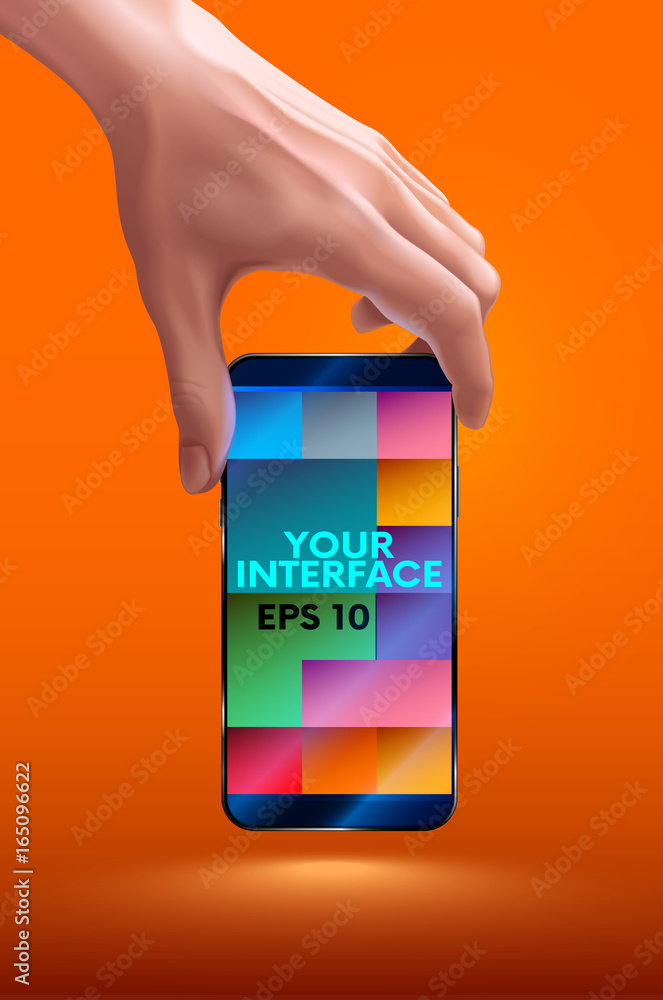 Aufkleber hand holding mobile smart phone with blank screen. vertical. photo realistic vector