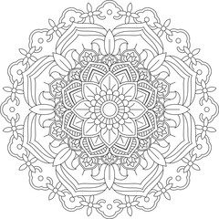 Vector Beautiful Deco Monochrome Contour Mandala