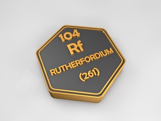 rutherfordium - Rf - chemical element periodic table hexagonal shape 3d render