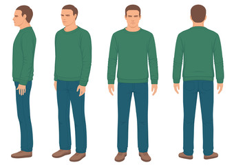  fashion man isolated, front, back and side view, vector illustration 