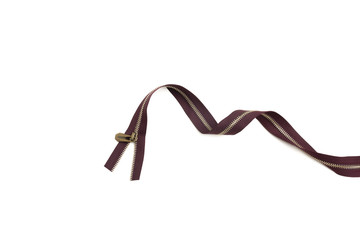 Clothes brown zipper closed positions. Zipper like clothing mouth concept. Zippers isolated on white background.