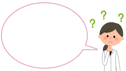 疑問を持つ白衣の女性　ふきだし