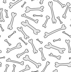 Seamless vector pattern. Colored dog food bones, bone texture: white and gray funny print isolated white background hand drawn in black line. Beautiful abstract design wallpaper, paper.