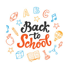 Back to school banner template with hand drawn school supplies icons