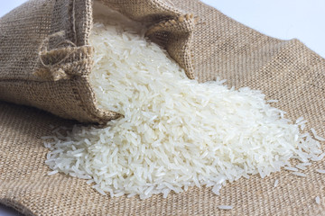 close up rice in a sack