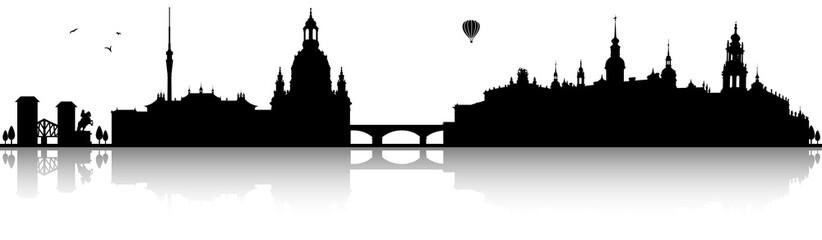 Dresden Sachsen Skyline mit Frauenkirche Zwinger Elbe Silhouette schwarz - obrazy, fototapety, plakaty