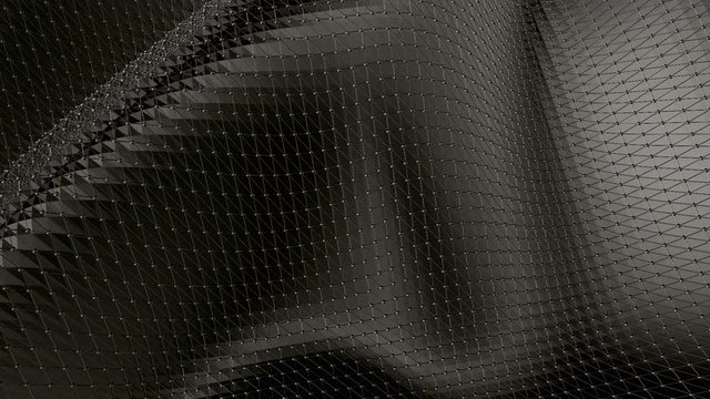 Abstract black and white low poly waving 3D surface as landscape or video game. Grey abstract geometric vibrating environment or pulsating background in cartoon low poly popular stylish 3D design 1.