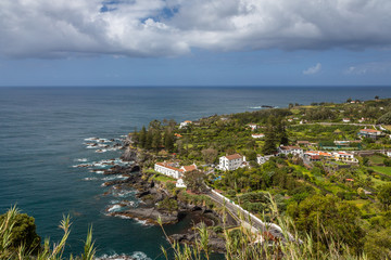 View on Atlantic Ocean coast near Ponta Delgada city on Sao Miguel island, Azores, Portugal