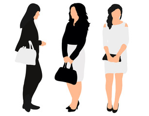  isolated, black and white silhouettes of business lady