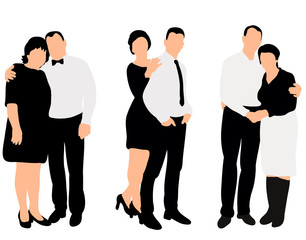 Fototapeta premium Vector, isolated, black and white silhouettes of loving couples
