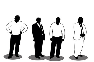  isolated, black and white silhouettes of men businessmen, collection