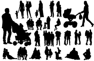 silhouette family, people with children, collection