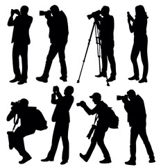 Vector, isolated, silhouette people taking pictures - obrazy, fototapety, plakaty