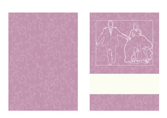 Vector, wedding invitation, greeting card for wedding, contours of bride and groom, pink