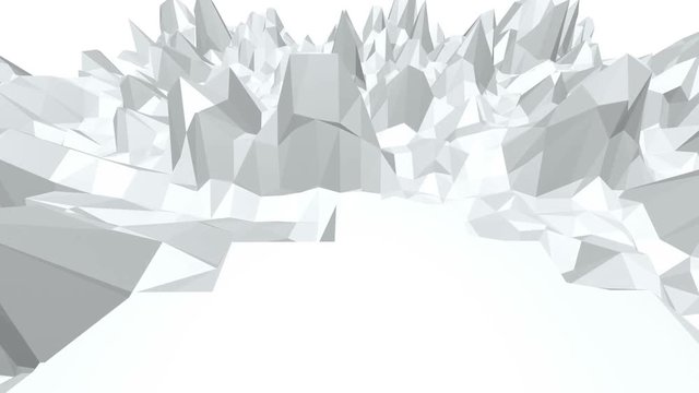 Abstract black and white low poly waving 3D surface as landscape or crystal structure. Grey abstract geometric vibrating environment or pulsating background. Free space