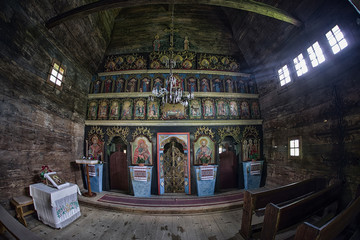 Interior of Wooden church in village Zboj, Slovakia