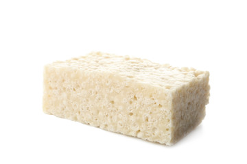 Rice crispy treat on white background