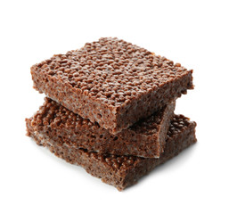 Rice crispy treats on white background