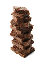 Rice crispy treats on white background