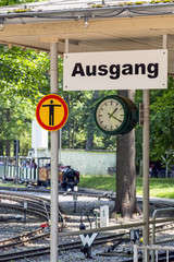 exit sign and narrow gauge railway in the Great Garden of Dresden