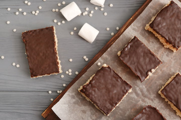 Rice crispy treats on parchment paper