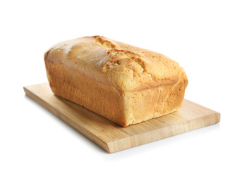 Delicious butter cake on white background
