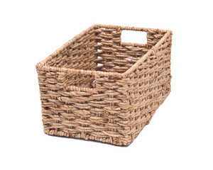 Vintage seagrass storage basket isolated on white background