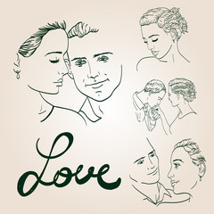 beautiful young couple in love, wedding vector silhouettes