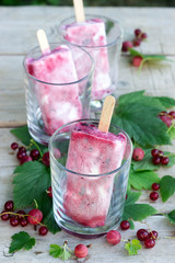 Homemade fruit ice cream on table, closeup